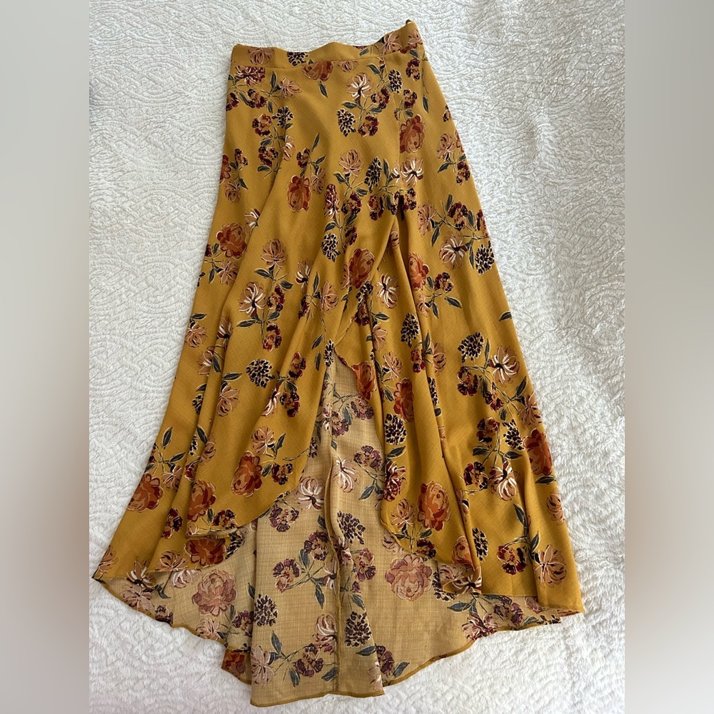 Long floral maxi skirt with slit in front